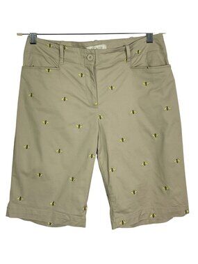Talbots Bee Embroidered Shorts Size 6 Cotton Stretch Preppy Novelty Pockets